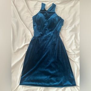 La Femme Teal Strappy Low Back Mini Dress